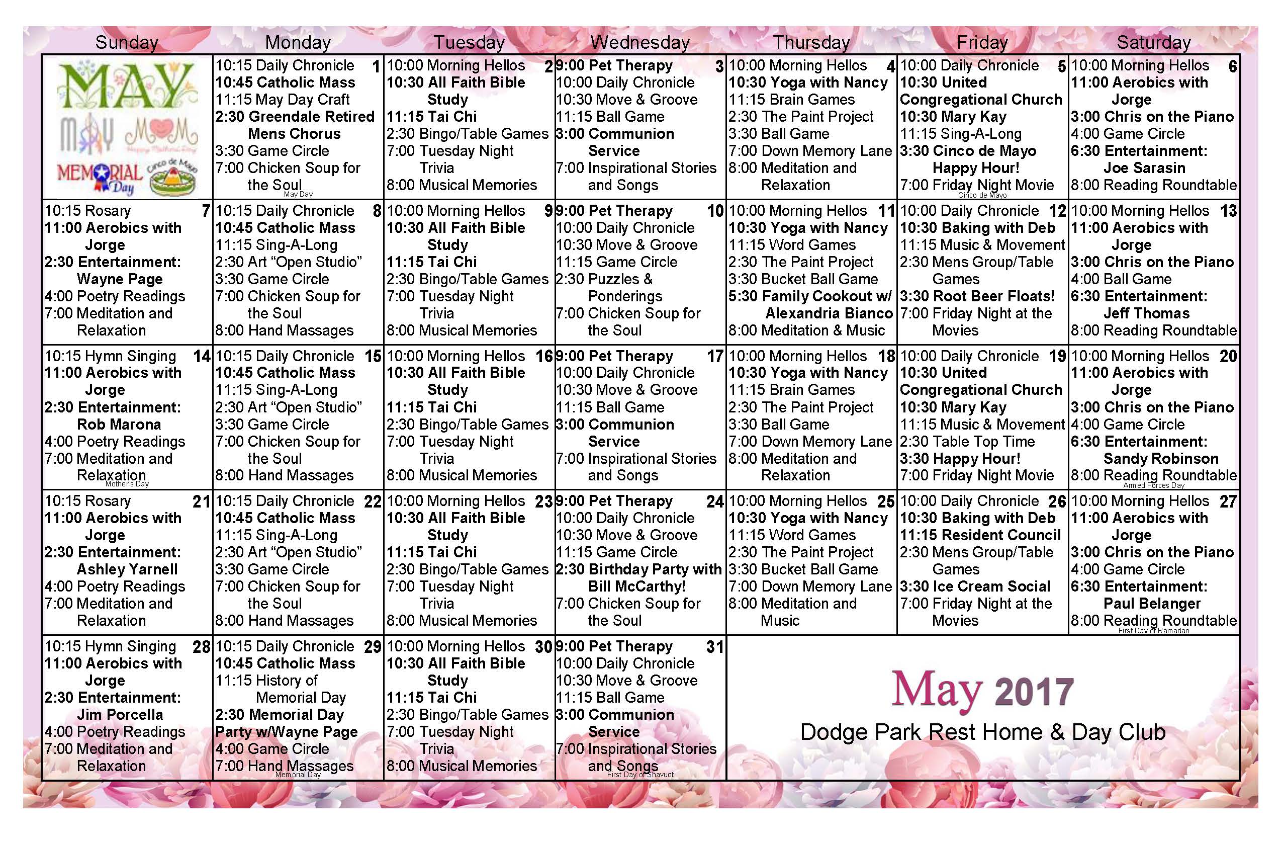 Download Activity calendar for Dodge Park Rest Home