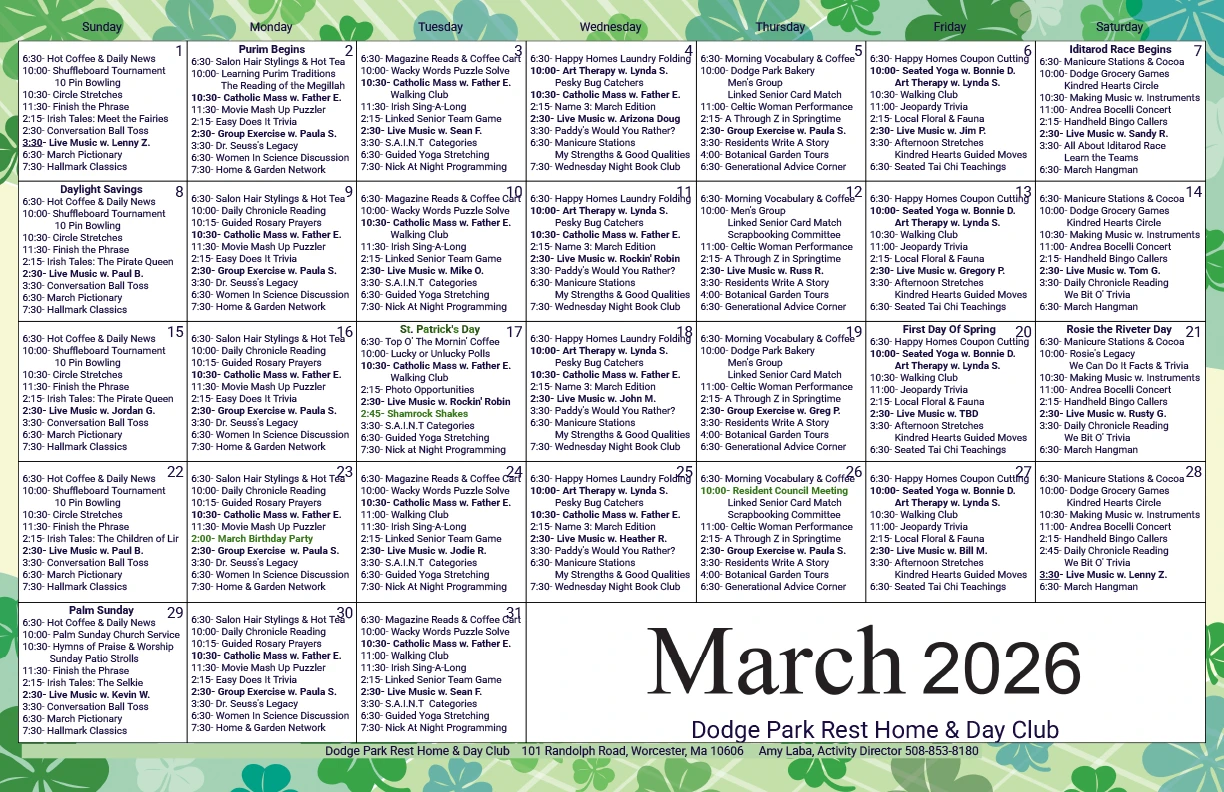Download this months activity calendar
